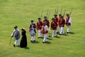 Group of young men dressed in period clothing, reenacting wartime events, Fort Ontario, New York, 2016