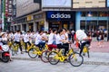 Group of Young Men with Shared Bikes in China