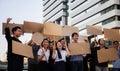 Group of young people activists is protesting with placards and posters