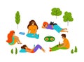Group of young people chilling in the park isolated vector illustration Royalty Free Stock Photo