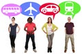 Group of young people choosing bus, train, car or plane Royalty Free Stock Photo