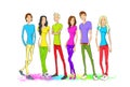 Group of young people, colorful clothes man and