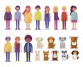 group of young people and dogs characters