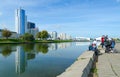 Group of young people on embankment of Svisloch River, Minsk Royalty Free Stock Photo