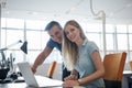 Group of young people employee workers with computer Royalty Free Stock Photo