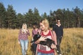 Group of young people enjoying in mounatin hiking