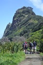 Group of young people hiking in KareKare beach New Zealand