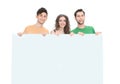 Group of young people holding a large blank poster Royalty Free Stock Photo