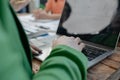 A group of young people join together to form a startup company, Close-up view of the meeting situation in the presentation room,