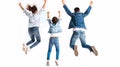 Group of young people jumping in air, Isolated over white background, Generative AI illustrations Royalty Free Stock Photo