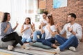Group of young people learning sign language Royalty Free Stock Photo
