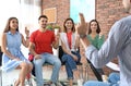 Group of young people learning sign language Royalty Free Stock Photo