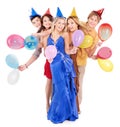 Group of young people in party hat. Royalty Free Stock Photo