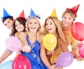 Group of young people in party hat. Royalty Free Stock Photo