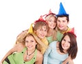 Group of young people in party hat. Royalty Free Stock Photo