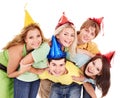 Group of young people in party hat. Royalty Free Stock Photo