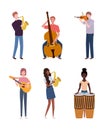 Group of young people playing musical instruments Royalty Free Stock Photo