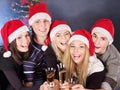 Group young people in santa hat. Royalty Free Stock Photo