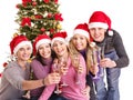 Group young people in Santa hat. Royalty Free Stock Photo