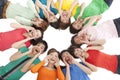 A group of young people shouting in a circle Royalty Free Stock Photo