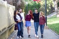 Group of young people together outdoors in urban background Royalty Free Stock Photo