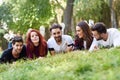 Group of young people together outdoors in urban background Royalty Free Stock Photo