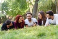 Group of young people together outdoors in urban background