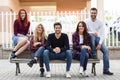 Group of young people together outdoors in urban background Royalty Free Stock Photo