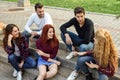 Group of young people together outdoors in urban background Royalty Free Stock Photo