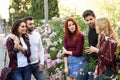 Group of young people together outdoors in urban background Royalty Free Stock Photo