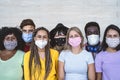 Group young people wearing face mask for preventing corona virus outbreak