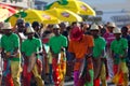 Group of young percussionists parading during the Grand Boucan carnival Royalty Free Stock Photo