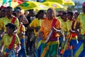 Group of young percussionists parading during the Grand Boucan carnival Royalty Free Stock Photo