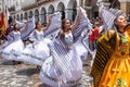 Group of young pretty women folk dancers of Azuay province, Ecuador