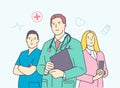 Healthcare, medicine, team, leadership concept. Flat vector illustration