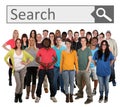 Group of young smiling people searching search engine internet Royalty Free Stock Photo