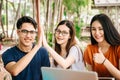 A group of young or teen Asian student in university Royalty Free Stock Photo
