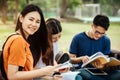 A group of young or teen Asian student in university Royalty Free Stock Photo