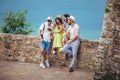 Young tourist friends with digital tablet having fun Royalty Free Stock Photo