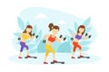 Group of Young Women Exercising with Dumbbells, Girls Doing Fitness in Gym, Active Healthy Lifestyle, Indoor Sports Royalty Free Stock Photo