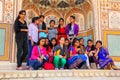 Group of young women gathering at Ganesh Pol in Amber Fort, Rajasthan, India