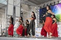 A group of young women performing a Bollywood Indian dance