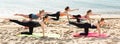 Young women training hatha yoga on beach Royalty Free Stock Photo