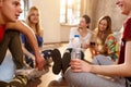 Group of youngsters pausing from dancing training Royalty Free Stock Photo