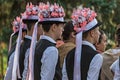 Group of youth German dancers from Banat area, Romania, dressed Royalty Free Stock Photo