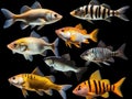 Groupd of Tiger barb or Sumatra barb Puntius tetrazona tropical aquarium fish isolated Royalty Free Stock Photo