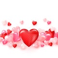 Groupe of glossy red hearts. Bright Valentine`s day background. Vector Royalty Free Stock Photo