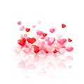 Groupe of glossy red hearts with reflection. Valentines day decoration element. Vector