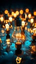 Grouped light bulbs shine in harmonious luminosity, casting brilliance