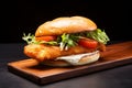 Grouper Sandwich: Fried Fish Filet on Bun with Lettuce, Tomato, and Tartar Sauce Royalty Free Stock Photo